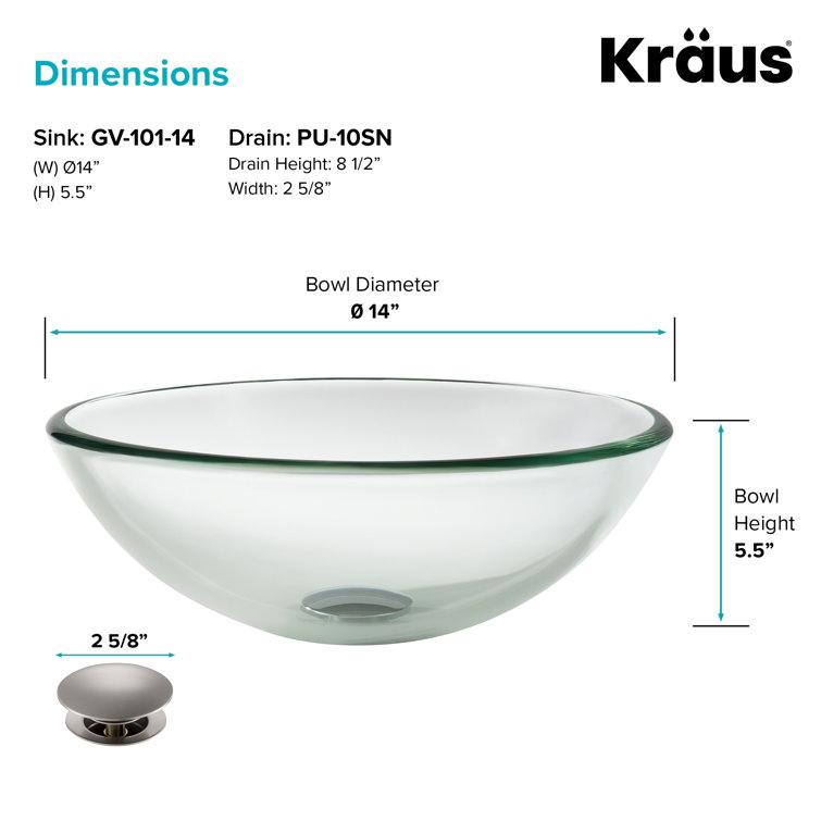 14 Inch Clear Round Glass Vessel Sink