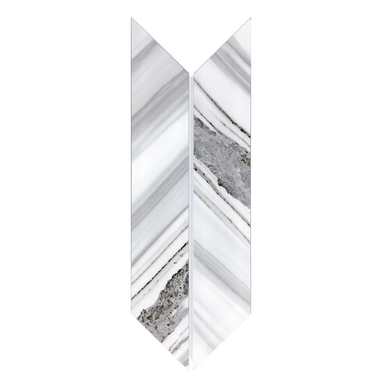 Nature 3.75" x 11.75" Gray and White Glass Chevron Tile