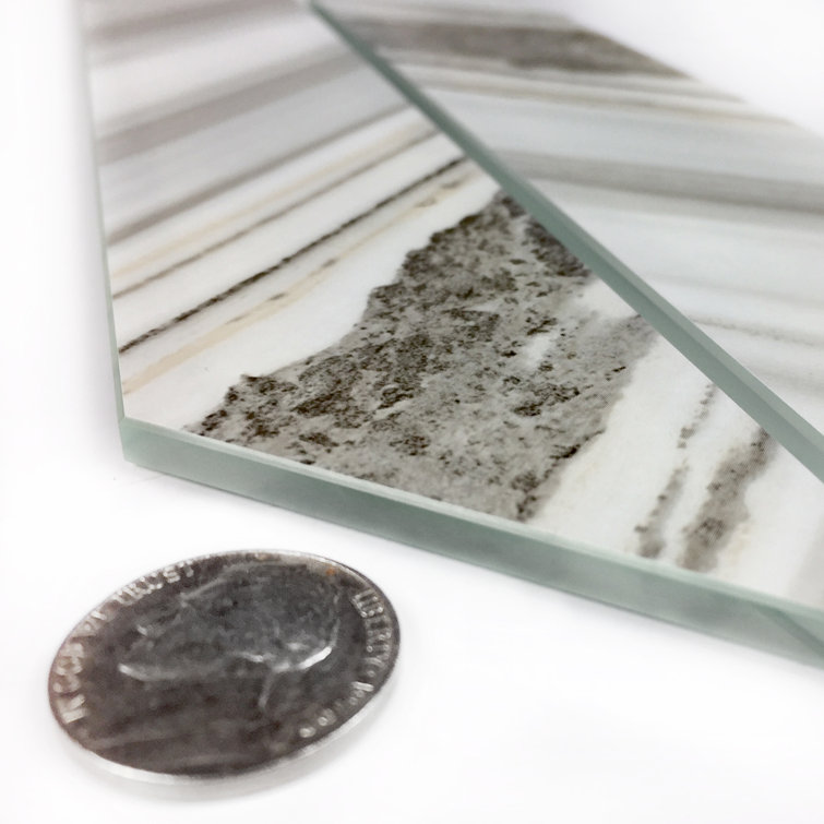 Nature 3.75" x 11.75" Gray and White Glass Chevron Tile
