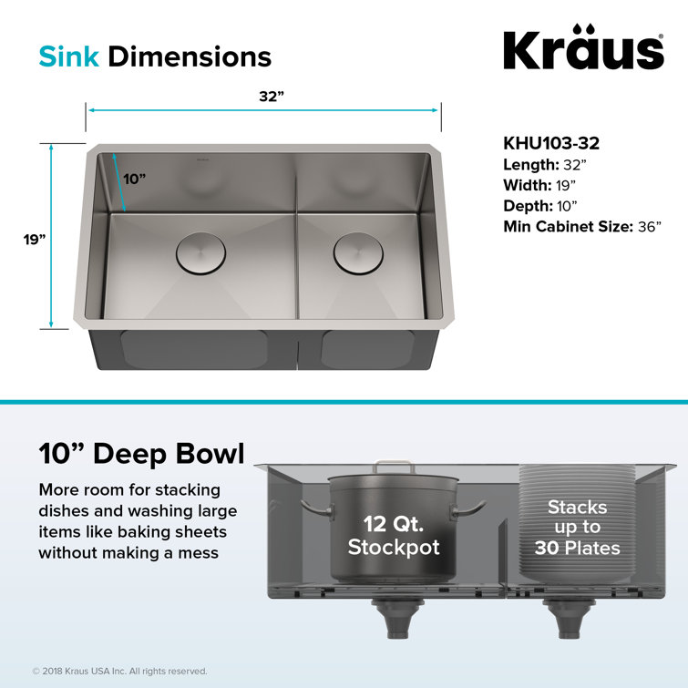 Kraus 32-Inch Satin Stainless Steel Double Bowl Undermount Sink