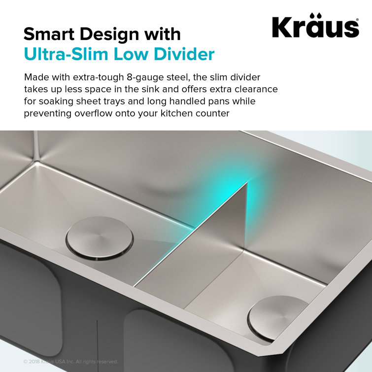 Kraus 32-Inch Satin Stainless Steel Double Bowl Undermount Sink
