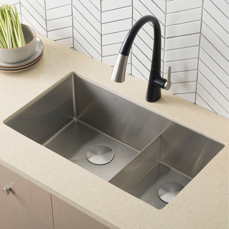 Kraus 32-Inch Satin Stainless Steel Double Bowl Undermount Sink