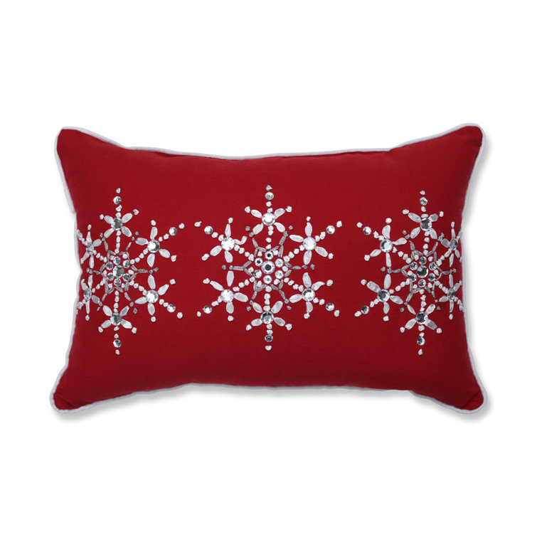 Red Embroidered Snowflake Christmas Lumbar Throw Pillow