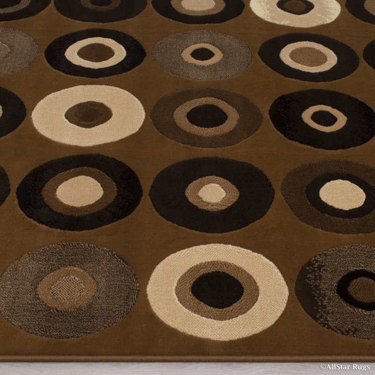 Gold and Brown Geometric Synthetic 5' x 7' Area Rug