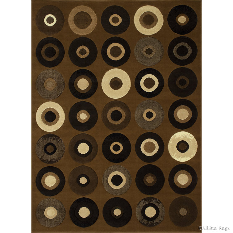 Gold and Brown Geometric Synthetic 5' x 7' Area Rug