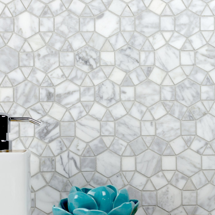 Calacatta White Marble Interlocking Mosaic Tile for Kitchen and Bathroom