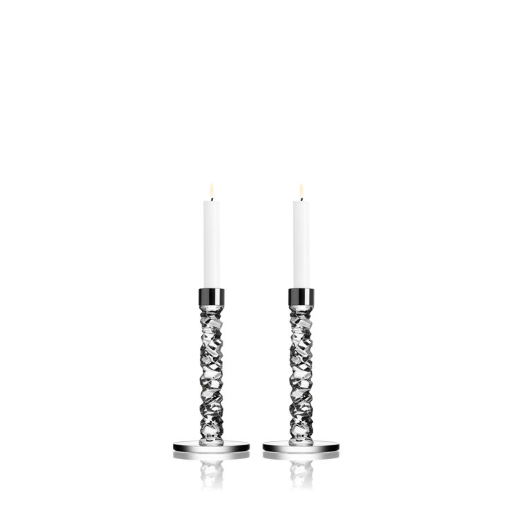 Carat Crystal and Chrome Tabletop Candlestick Set