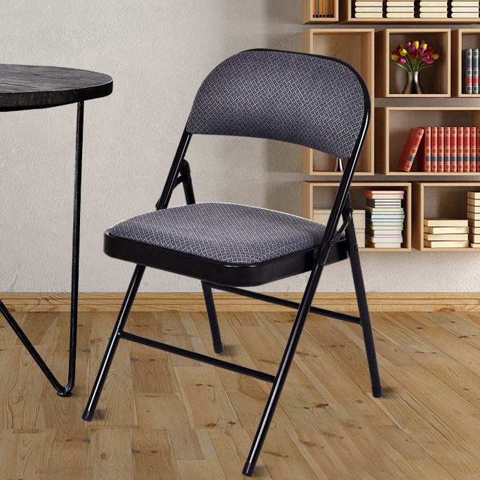 Black Ergonomic Fabric Padded Folding Chair Set