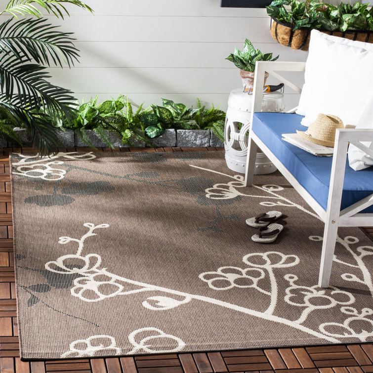 Off-White Synthetic Rectangular Easy Care Outdoor Rug