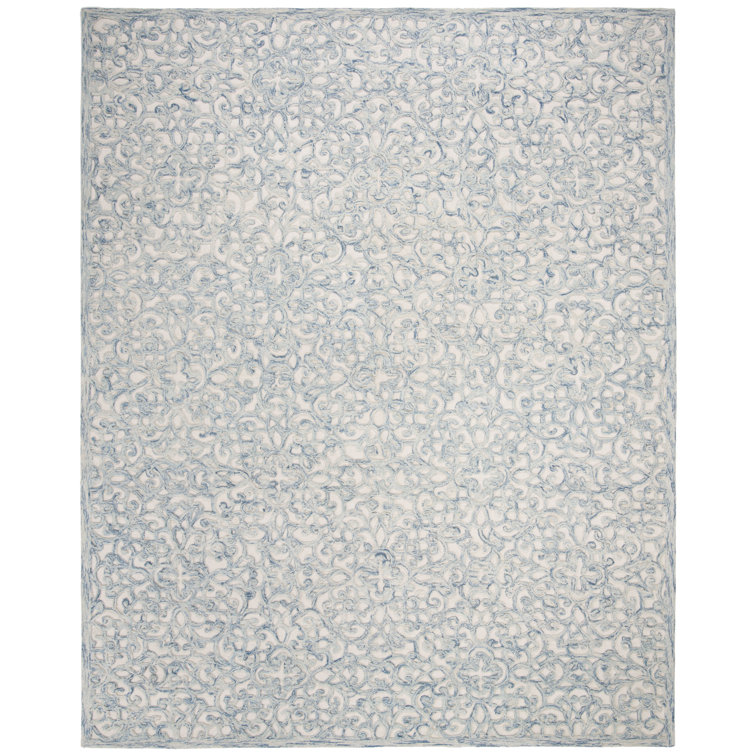 Handmade Abstract Tufted Wool Area Rug 9' x 12' in Blue