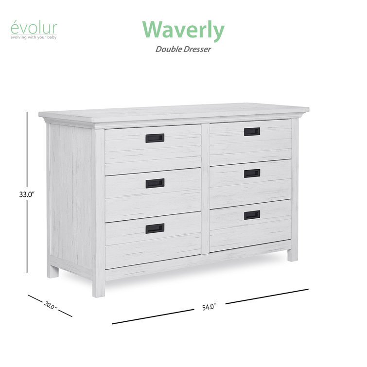 Farmhouse Weathered White Double Dresser with Dovetail Drawers