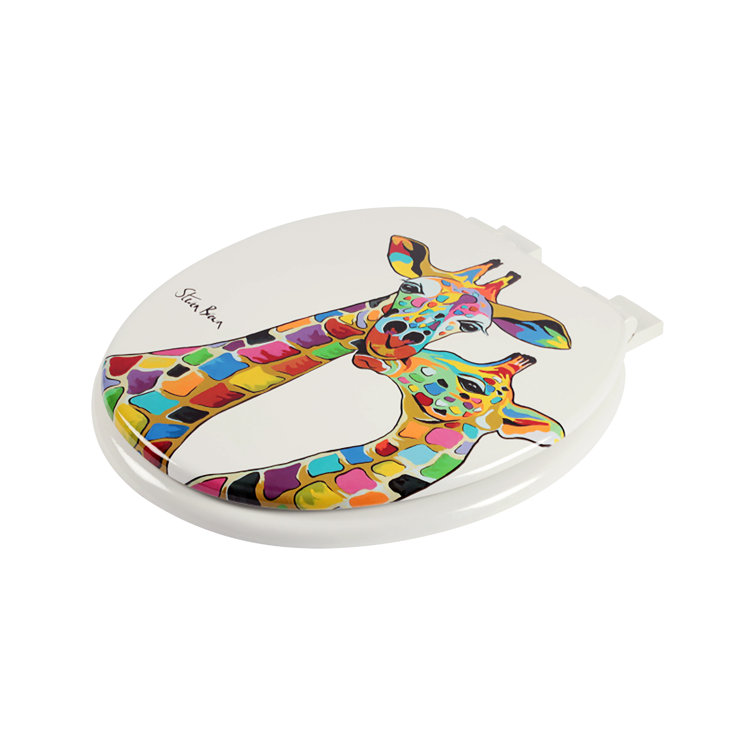 Colorful Giraffes Round Soft Close Molded Wood Toilet Seat