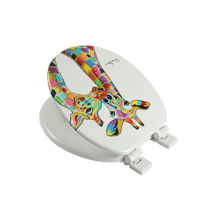 Colorful Giraffes Round Soft Close Molded Wood Toilet Seat