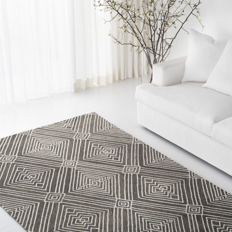 Charcoal Geometric Handmade Wool Rug 4' x 6'