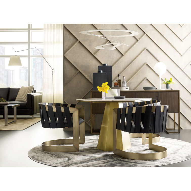 Demetria Round White Quartz and Metal Dining Table
