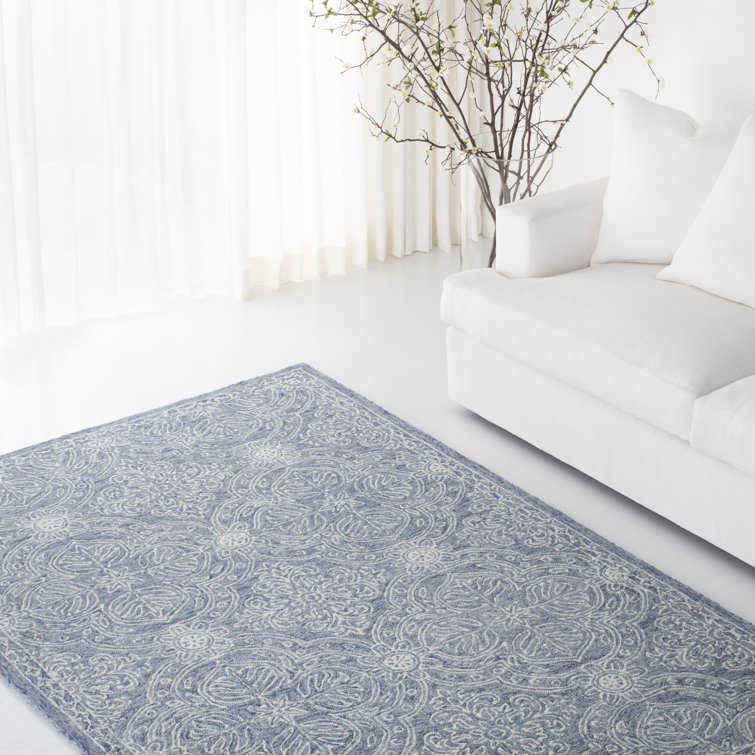 Etienne Art Deco Inspired 6' x 9' Blue and Ivory Wool Area Rug