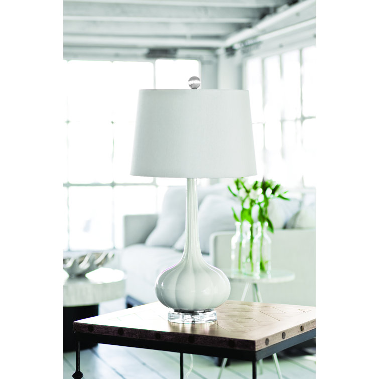 Snow White Glass Table Lamp with Linen Shade