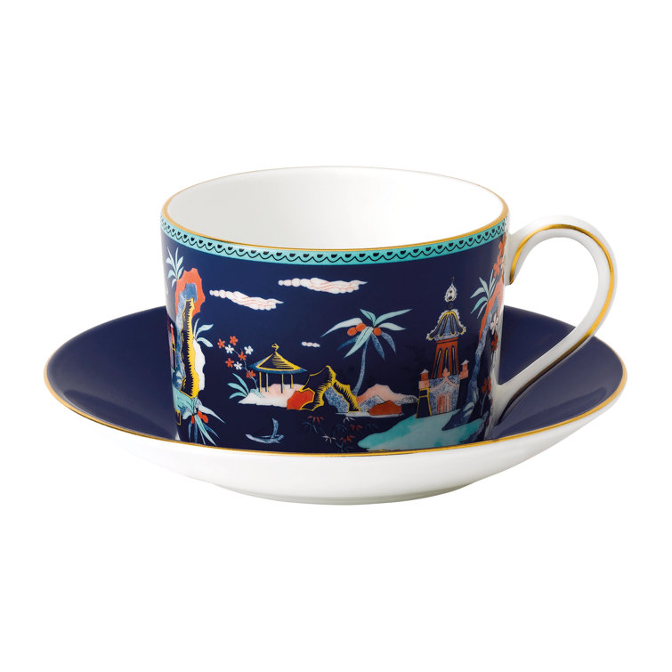 Wonderlust Multi-Color Bone China Teacup and Saucer Set