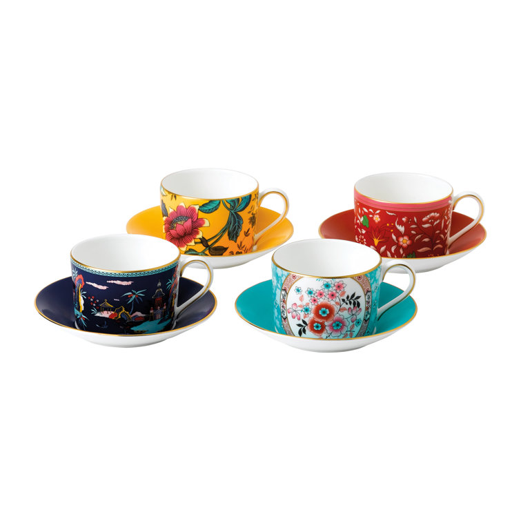 Wonderlust Multi-Color Bone China Teacup and Saucer Set