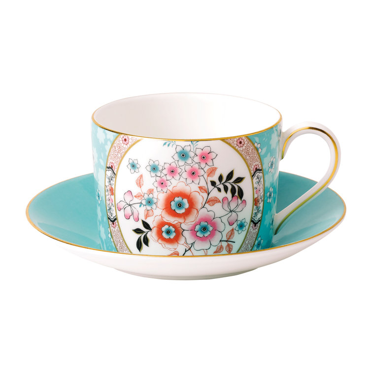 Wonderlust Multi-Color Bone China Teacup and Saucer Set