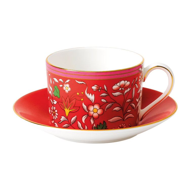 Wonderlust Multi-Color Bone China Teacup and Saucer Set