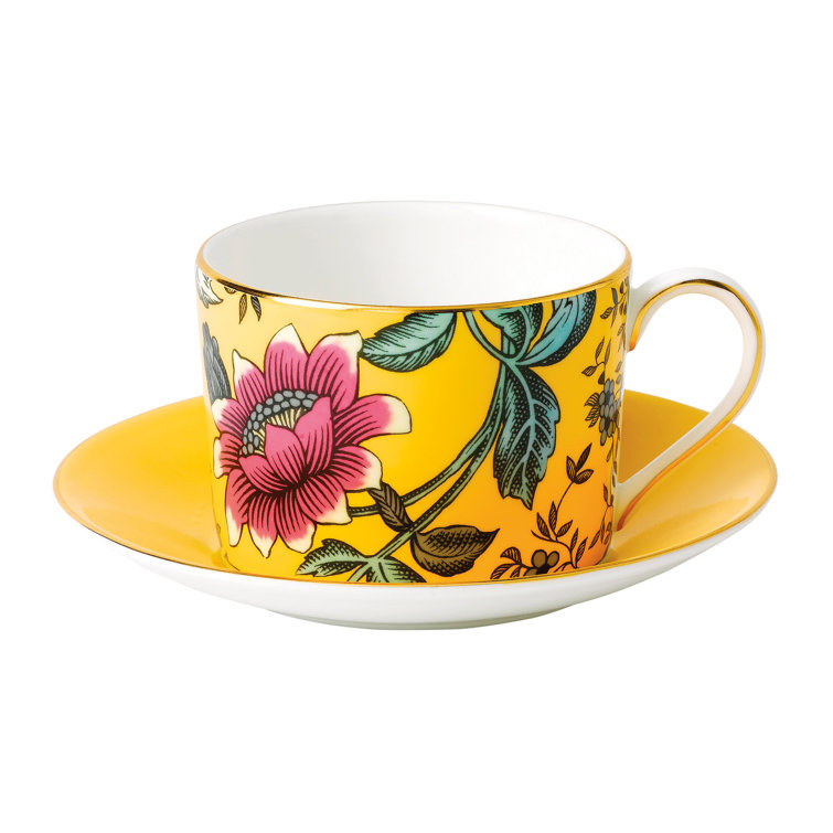 Wonderlust Multi-Color Bone China Teacup and Saucer Set