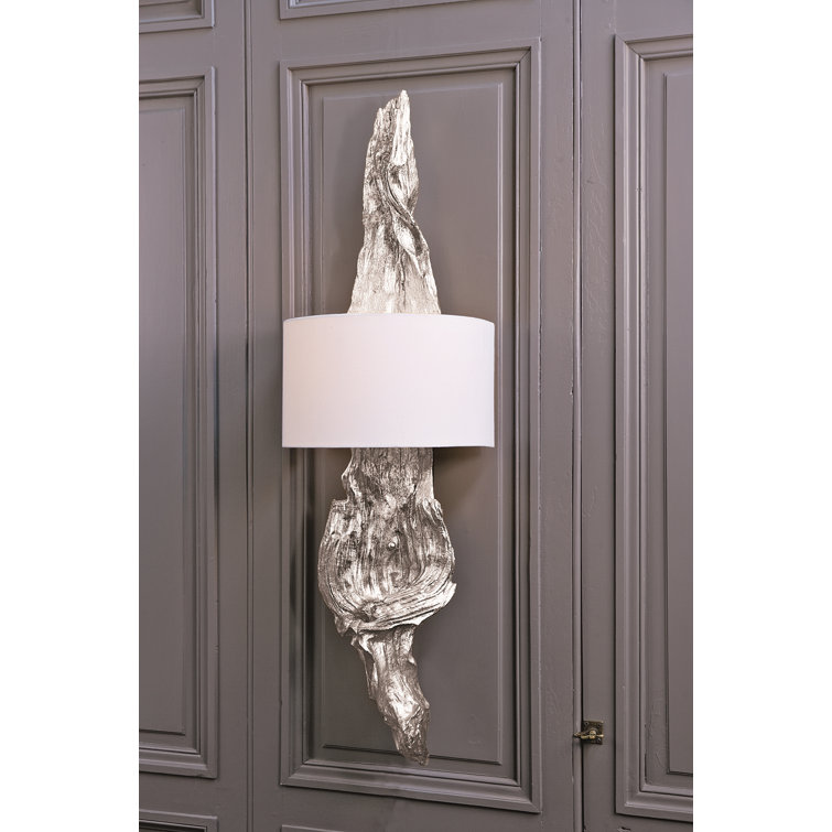 Ambered Silver Leaf Resin Wall Sconce with Linen Shade
