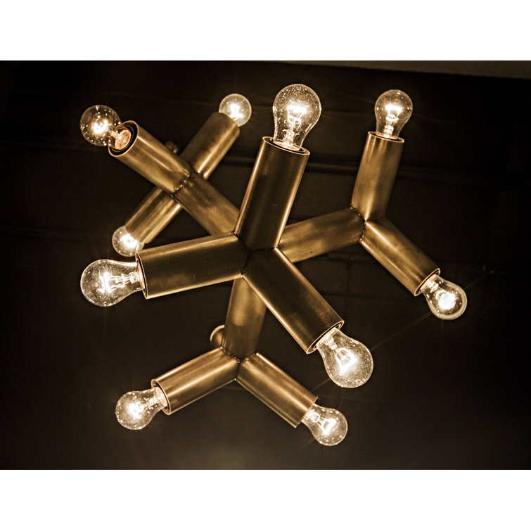 Antique Brass 12-Light Geometric Chandelier with 6ft Chain