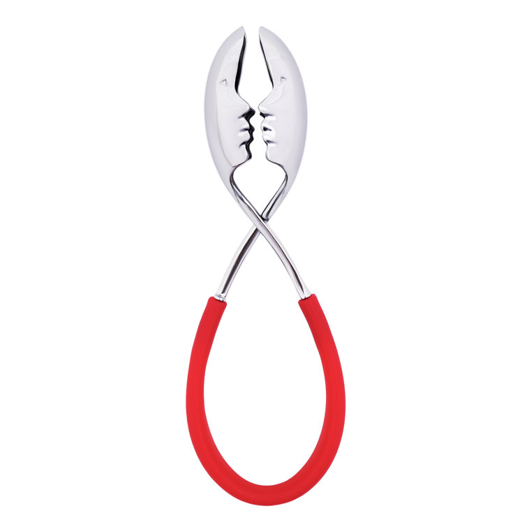 Red Stainless Steel Kiss Salad Tongs, 9"