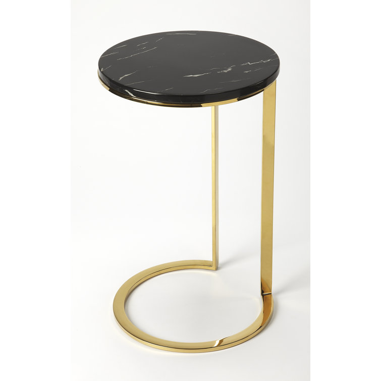 Elegant Round Black Marble & Gold Metal Side Table