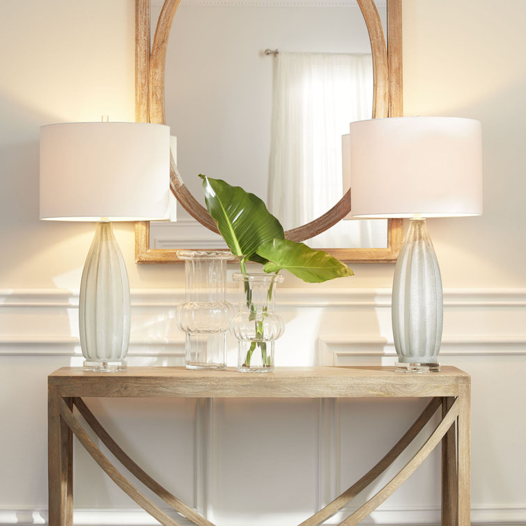 Blakemore Grey Glass Table Lamp with Off-White Cotton Shade