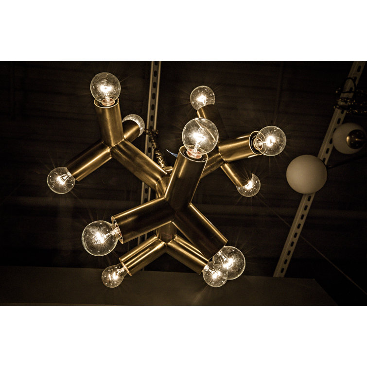 Antique Brass 12-Light Geometric Chandelier with 6ft Chain