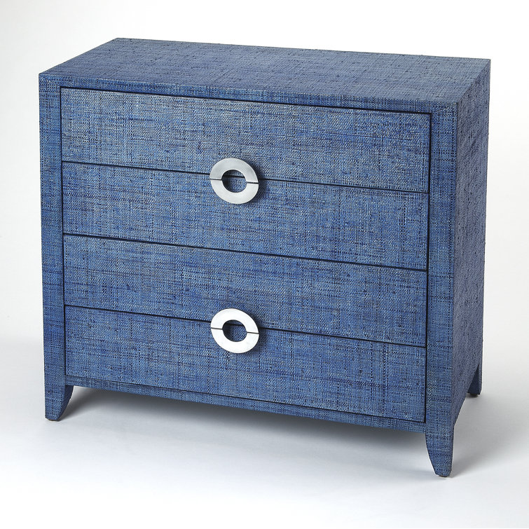 Amelle Ocean Blue Raffia 4-Drawer Accent Chest