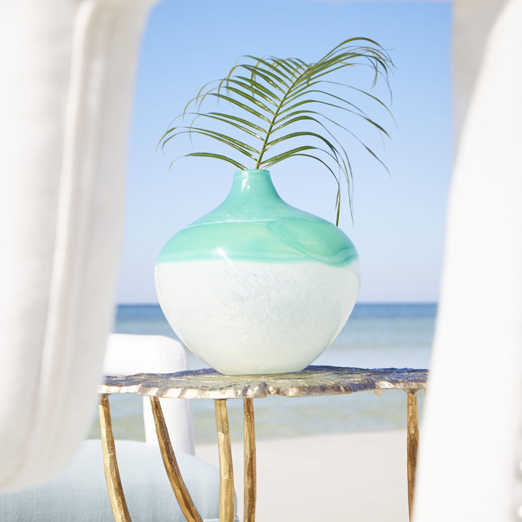 Contemporary Swirled Blue and White Glass Bud Vase, 16"