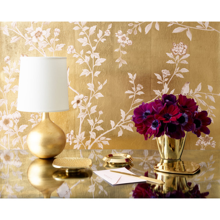 Gold Ceramic Abstract Table Vase with Floral Bouquet