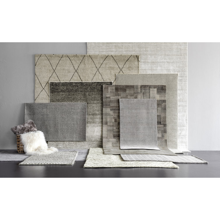 Ivory and Black Geometric Hand-Knotted Wool Blend 8' x 10' Rug