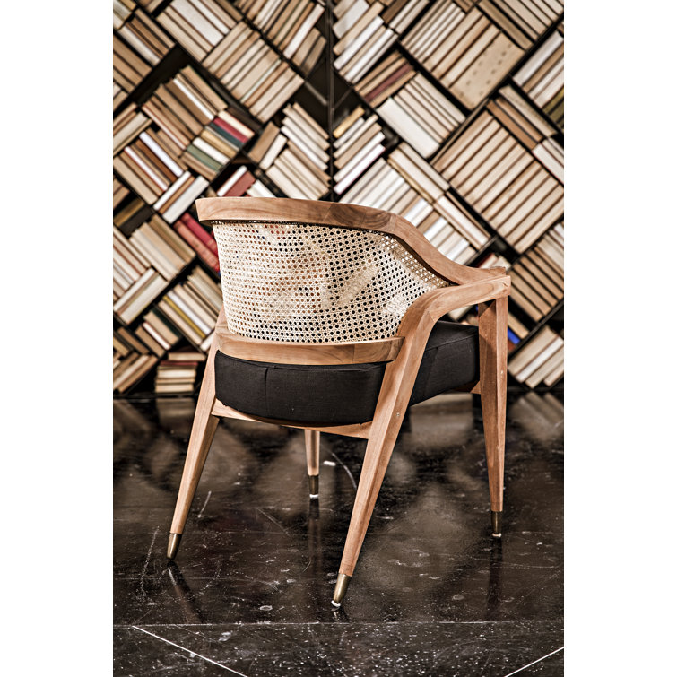 Noir Chloe 24" Handcrafted Black Wood Cane Barrel Chair