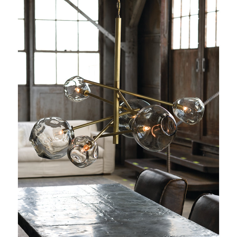 Regina Andrew 6-Light Sputnik Chandelier in Natural Brass with Smoke Glass Globes