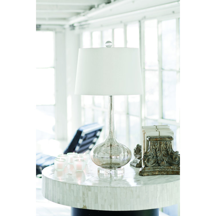 Antique Mercury Glass Table Lamp with Linen Shade
