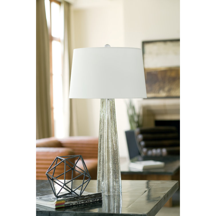 Antique Mercury Glass Star Table Lamp with Linen Shade