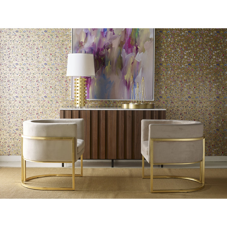 Gray Velvet Barrel Chair with Gold Metal Frame