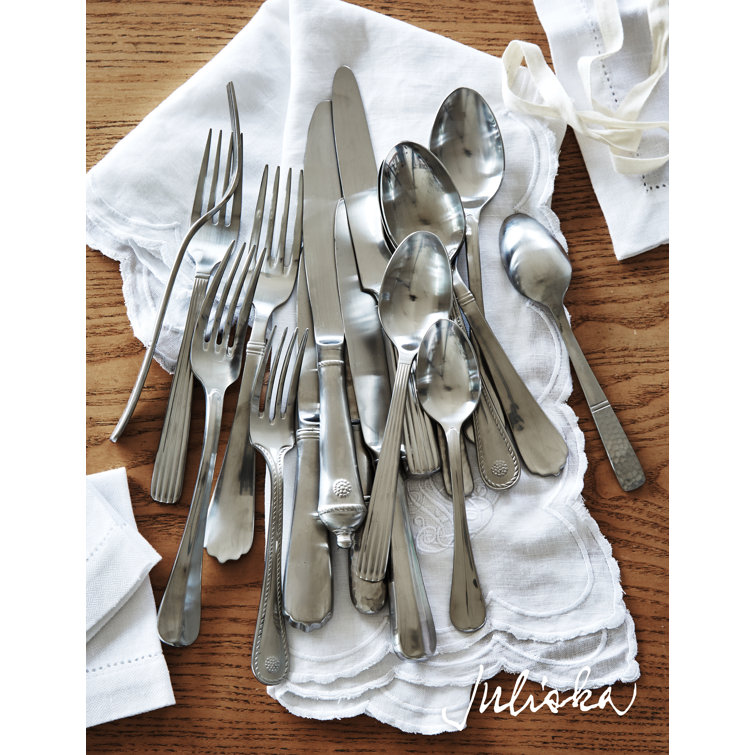 Bright Satin Stainless Steel 5-Piece Embossed Flatware Set