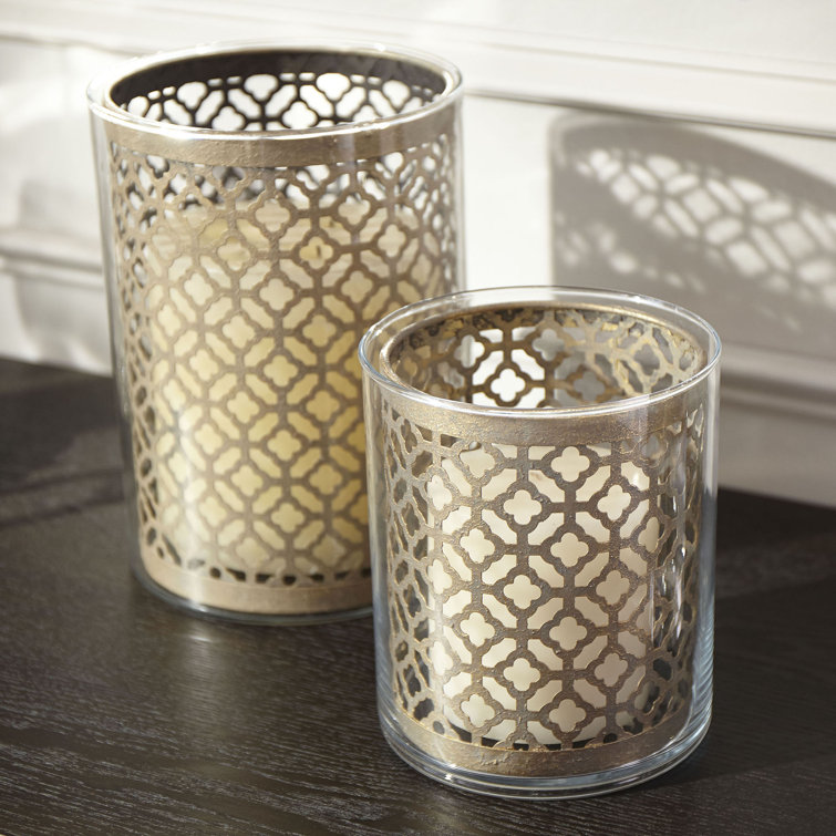 Gold and Glass Contemporary Hurricane Candleholder
