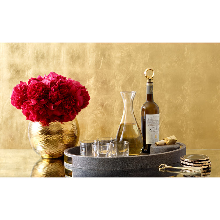 Dove Faux Shagreen Oval Tray with Brass Handles