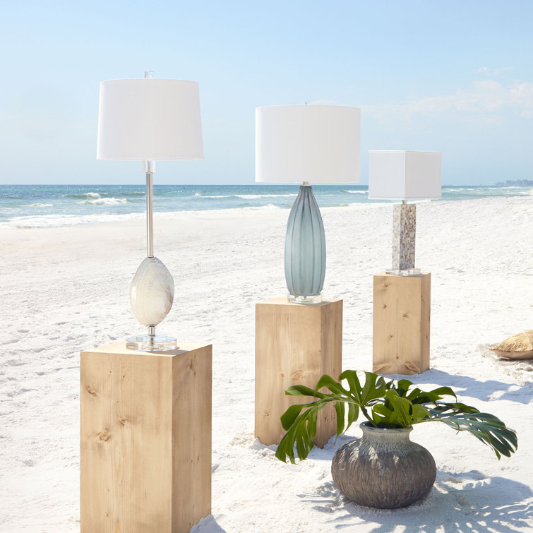 Blakemore Grey Glass Table Lamp with Off-White Cotton Shade