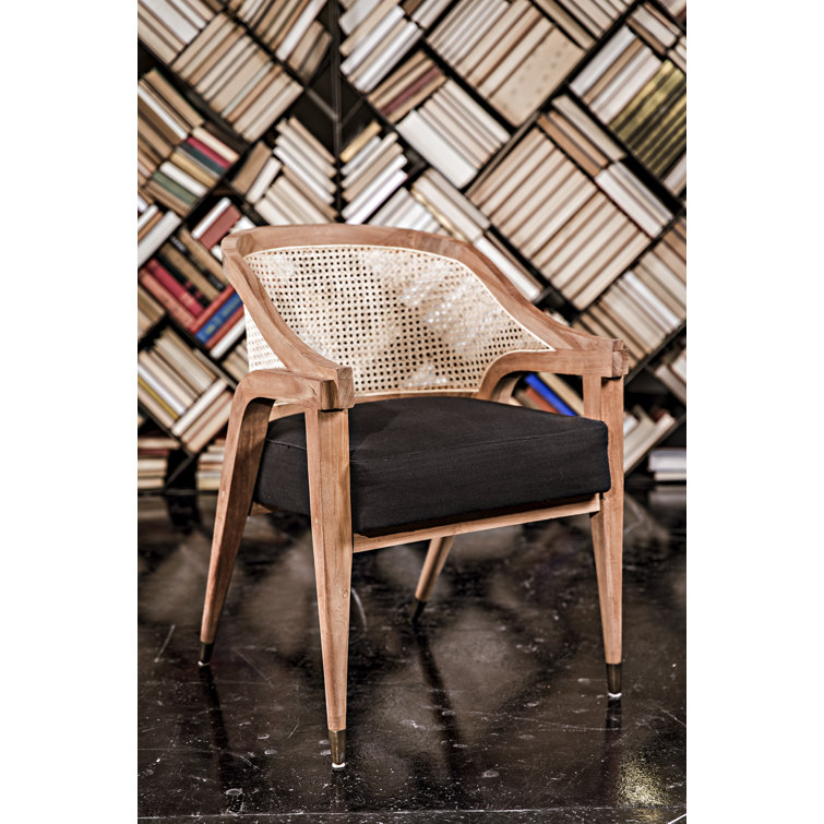 Noir Chloe 24" Handcrafted Black Wood Cane Barrel Chair