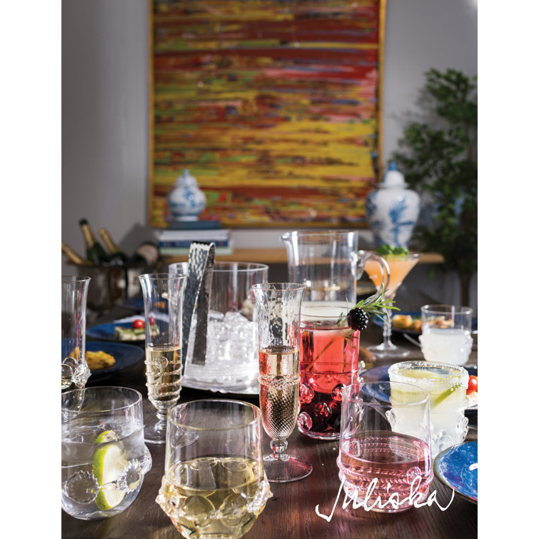 Clear Glass Ice Bucket with Embossed Detailing and Tongs