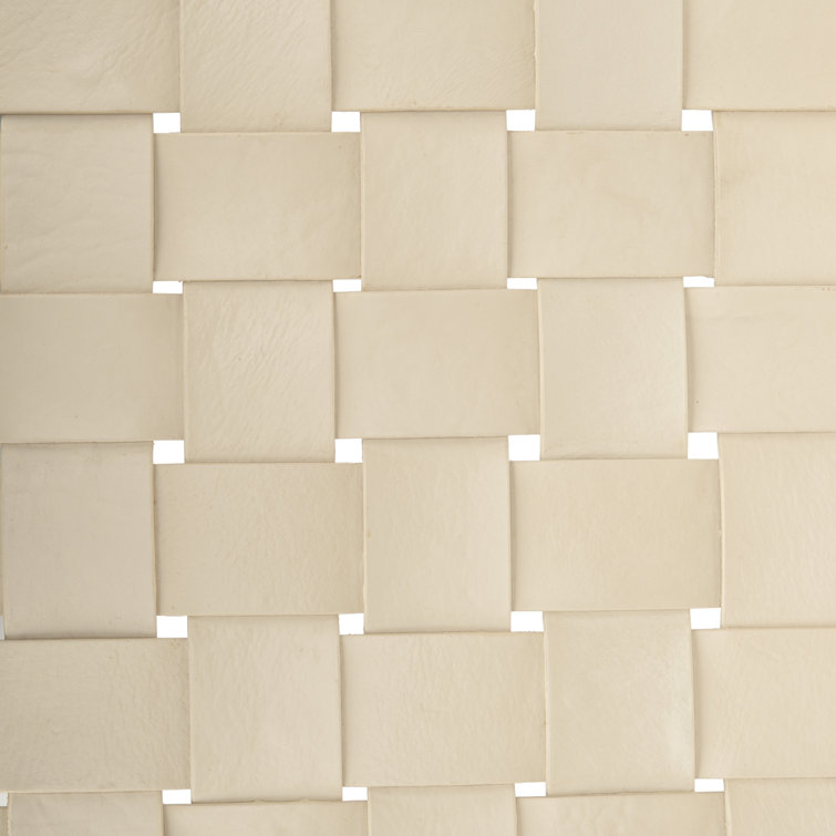 Cream and Mahogany Woven Leather Safari Accent Chair