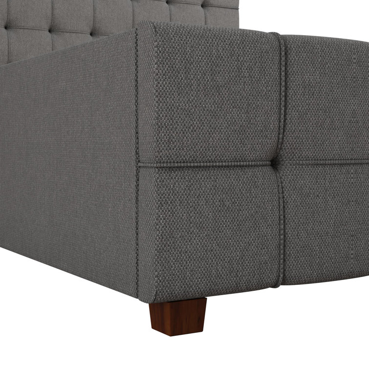 King-Size Gray Linen Upholstered Storage Bed with Tufted Design & 4 Drawers