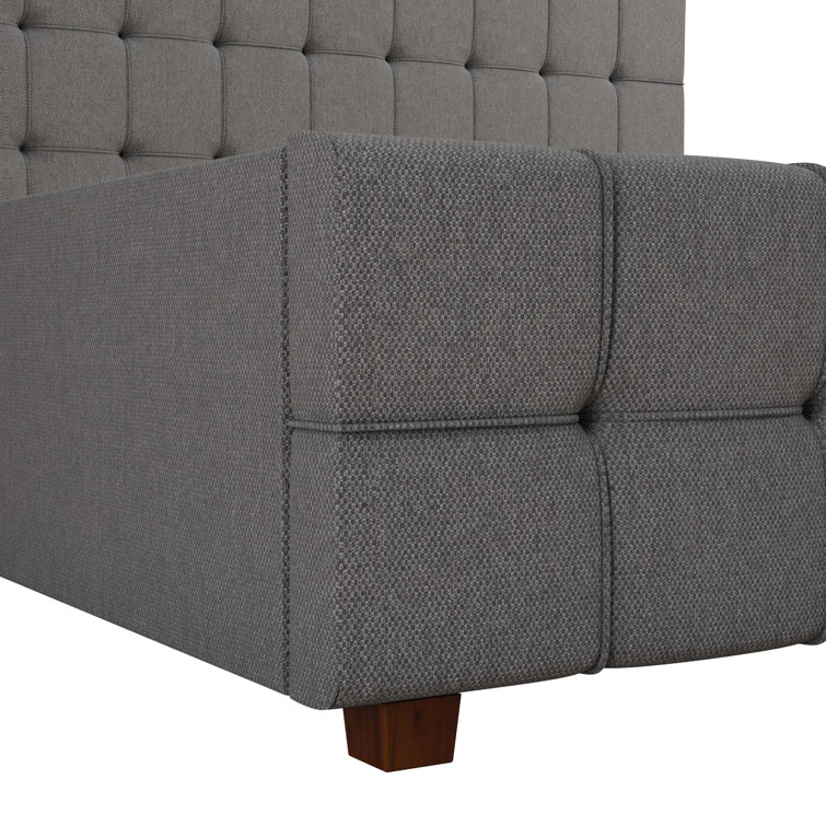 King-Size Gray Linen Upholstered Storage Bed with Tufted Design & 4 Drawers